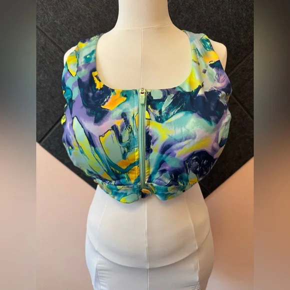 Tek Gear Women's Abstract Sports Bra - Blue, Purple, Yellow - Picture 1 of 5